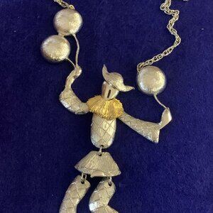 RARE 1960s Signed Polcini Articulated Jester Balloon Two Tone 18” Necklace